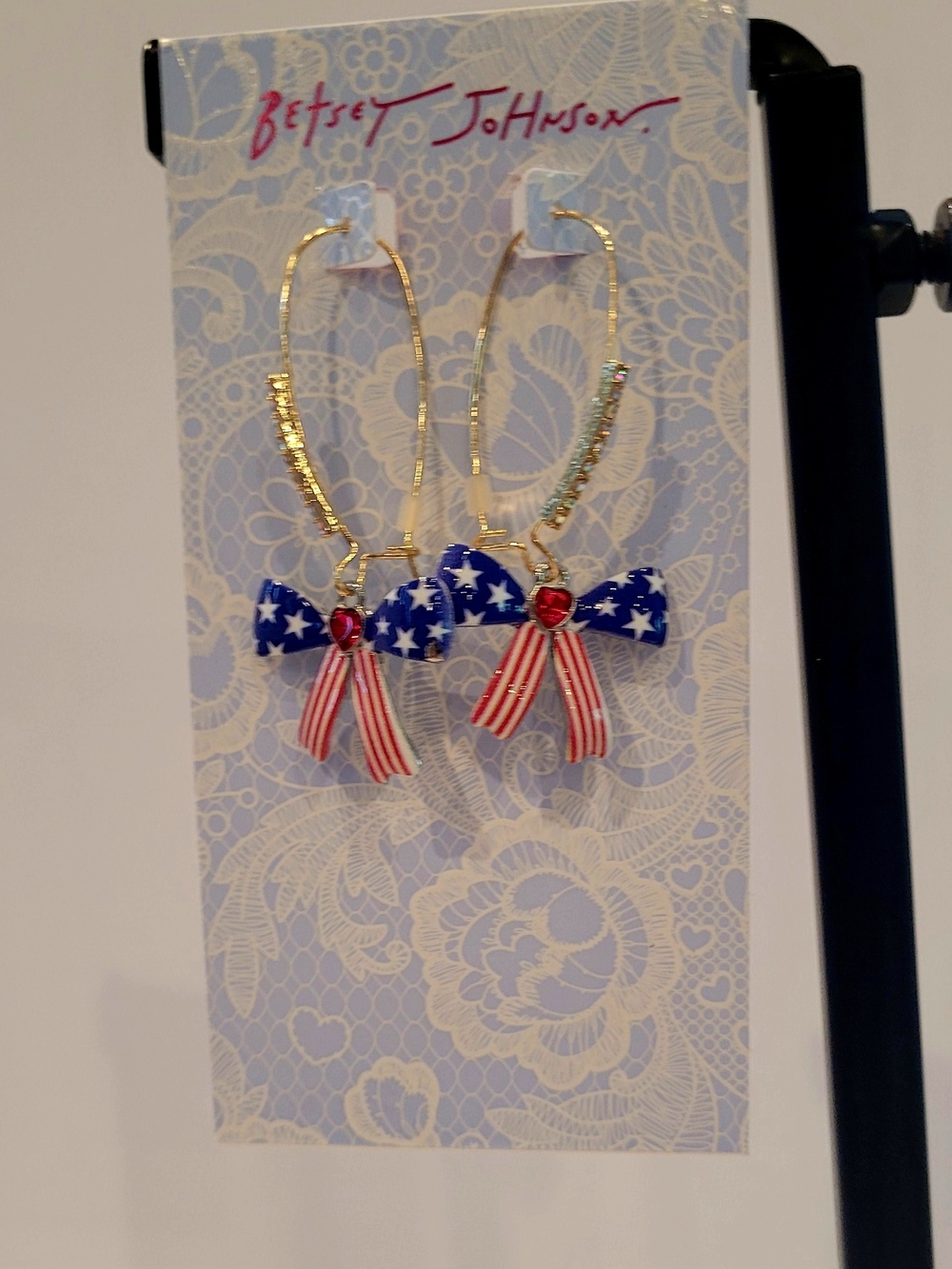 Betsey Johnson Patriotic Bow Dangle Earrings
